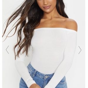 BASIC STRAPLESS OFF SHOULDER CREAM BODYSUIT